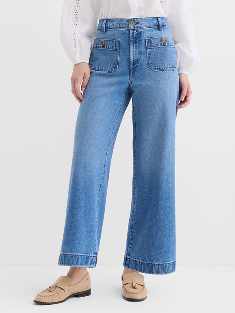 NWT LOFT The Palmer Wide Leg High Rise Jeans Medium Wash, Women's 33/16 Tall